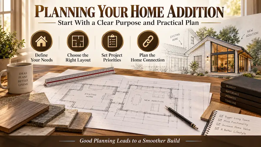 Home addition planning with architectural blueprints and project layout