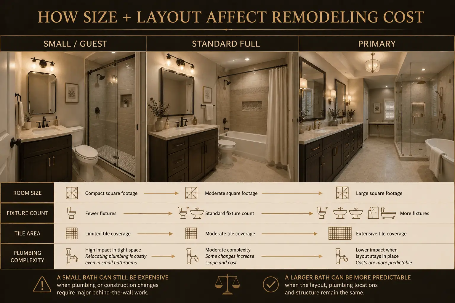 Small, standard and primary bathroom sizes=
