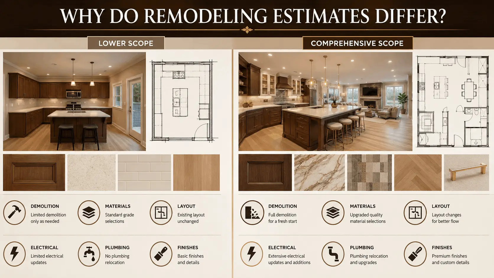 Comparison of lower scope and comprehensive home remodeling estimates